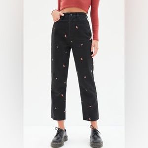 PacSun high rise straight black jeans with embroidered roses flowers